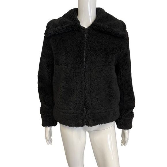 CARBON 38 Black Faux Fur Teddy Sherpa Full Zip Jacket Size XS - Picture 1 of 4